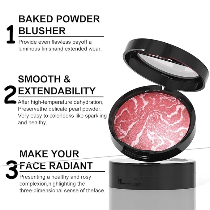 Baked Blush-n-Brighten Marbleized Blush, 2-in-1 Blush & Highlighter Hybrid - Pink Buttercream - Natural Finish, Buildable Color, (A01#)