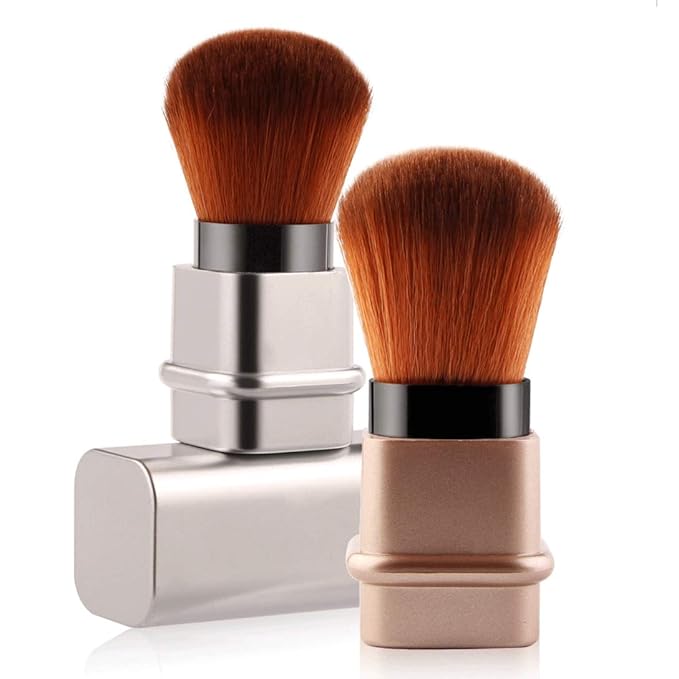Retractable Kabuki Makeup Brushes Foundation Brush Powder Brush Blush Brush Bronzer Brush Face Blender Brush Professional Mineral Blending Buffing Portable With Cover - Golden