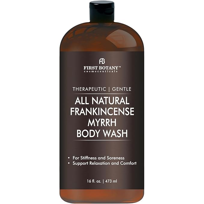 First Botany, ALL Natural Body Wash - Fights Body Odor, Athlete's Foot, Jock Itch, Nail Issues, Dandruff, Acne, Eczema, Shower Gel for Women & Men, Skin Cleanser -16 fl oz (Frankincense Myrrh)