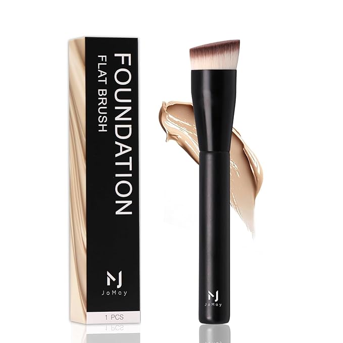 JoMay Flat Top Kabuki Foundation Brush for Liquid Makeup – Vegan Makeup Brush for Liquid, Cream & Powder – Dense, Soft Bristles for Flawless, Streak-Free Finish – Black