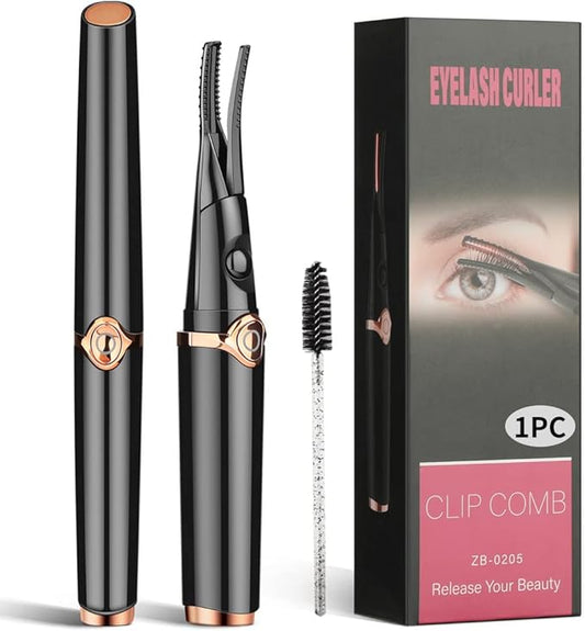Heated Eyelash Curler, USB Rechargeable Electric Heating Eyelash Curler for Women, 3 Temperature Modes 2 in 1 Clip-Type Eyelash Curler with Built-in Comb Fast Heating & Long Lasting