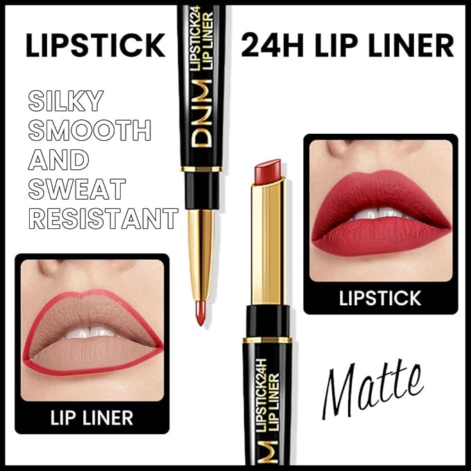 evpct 1Pcs Ruby Red Matte Lip Liner and Lipstick Combo Set Kit for Women, Magic Neutral Lipsticks 24 Hours Original Lipstick and Lips Liner Pencil Stain Gloss Makeup Long Lasting Waterproof, 25#