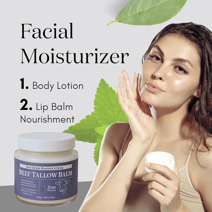Beef Tallow Balm - 100% Pure Ingredients - Unscented Multipurpose Balm for Skincare - Beef Tallow Moisturizer 4oz/120g