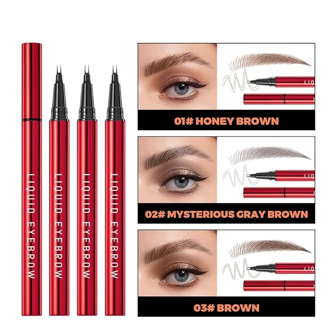 Faux Brow, Microblading Eyebrow Pencil with Hair Like Strokes, Double-Brush Tip Filling Eyebrow Pen for Women, Fast & Precise & Pigmented Makeup, Great for Sparse and Full Brows(02 Ash Gray)