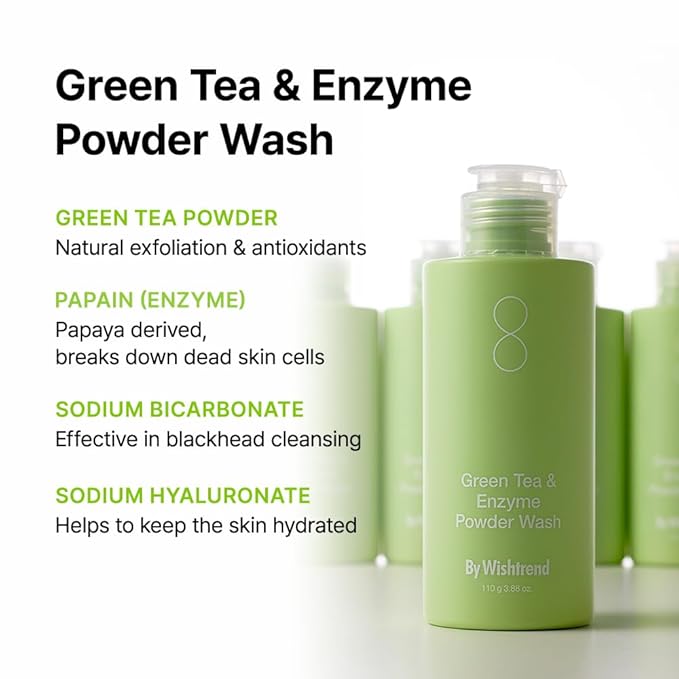 BY WISHTREND Green Tea & Enzyme Powder Wash, 3.88 oz