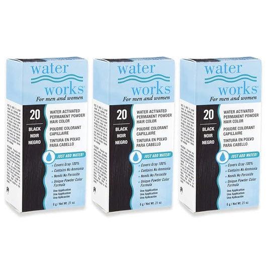 Water Works Hair Color Powder, Black – Permanent Hair Dye for Root Touch-Up & Full Coverage, Men & Women, 3 Pack