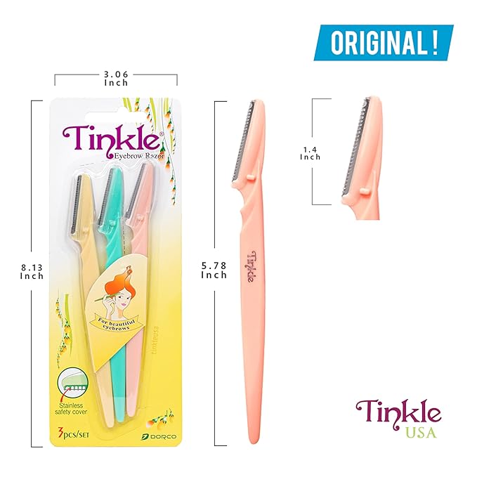 Tinkle Dermaplaning Tool 9ct, Dermaplane Razor for Women, Safe and Easy Peach Fuzz Remover, Eyebrow Trimmer with Protective Cover (3 Packs of 3), Stocking Stuffers