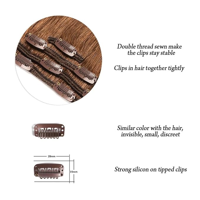12" Human Hair Extensions Clip in Remy Hair for Women Silky Straight Clip in Hair Extensions Human Hair 50grams 4pieces Light Brown #6 Color