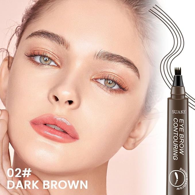 Kaely 2Pcs Light Dark Brown Microblade Eyebrow Pen with Brush, Magical Precise Waterproof Brow Pen, 4 Tip Eyebrow Contouring Eye Brow Pencils for Women, Creates Natural Brows, Sponge Head 01+02
