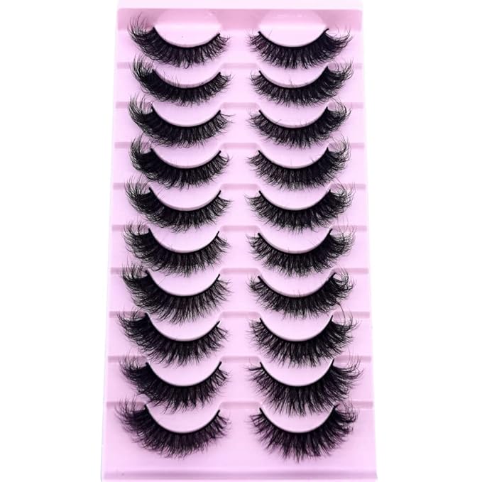 HBZGTLAD New 10 Pairs 3D Mink Lashes False Eyelashes Handmade Wispy Fluffy Long Lashes Natural Eye Makeup Tools Eye Lashes(6D46)