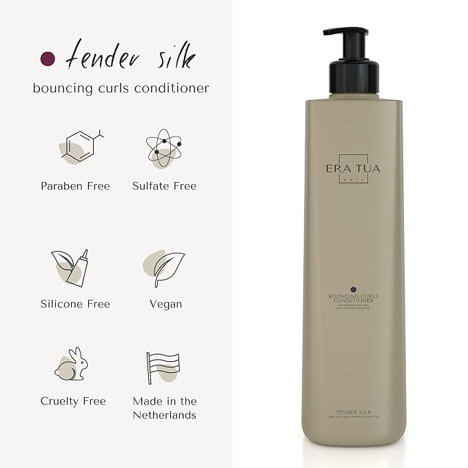 Tender Silk Bouncing Curls Shampoo | Dutch Made & Formulated | Care for Curly Hair Enhancing | Elegant Floral & Fruity Scent of Lychee, Peony, Magnolia & Rose | 750 ml