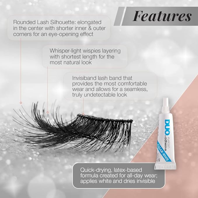 Ardell Naked Lashes 425, 2 Pairs, with 1g DUO Pipette Clear-White Adhesive, Subtle Volume & Length, 1 Set