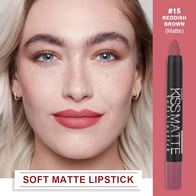 BINGBRUSH Smooth Longwear Lipstick Pack Set, Matte Color Stick Ultimate Lip Crayon for Makeup Collection - Waterproof Velvet Lipgloss Lip Stain (15#)