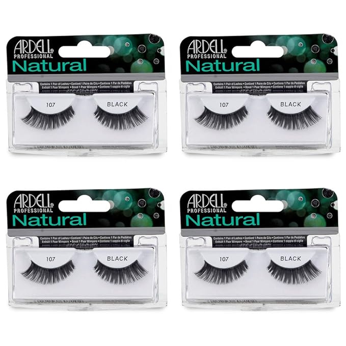 Ardell Natural Lashes False Eyelashes 107 - Black, Natural Look Strip Lashes, Long-Lasting Wear for Everyday Use, 4 Pack