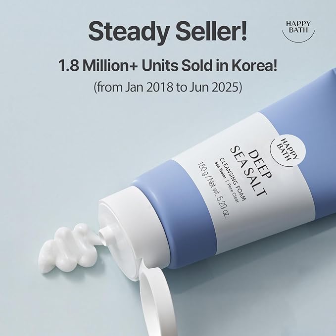 HAPPY BATH Deep Sea Salt Facial Cleanser, Exfoliating Face wash with Cellulose beads, Combination to Oily Skin, Korean Foaming Face Cleanser, Gentle Formula for Daily Use, 5.29 Fl Oz.