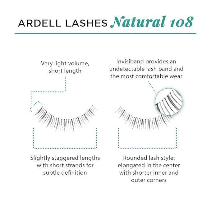 Ardell Natural Lashes False Eyelashes 108 - Black, Lightweight, Reusable Strip Lashes for a Soft Natural Look, 4 Pack