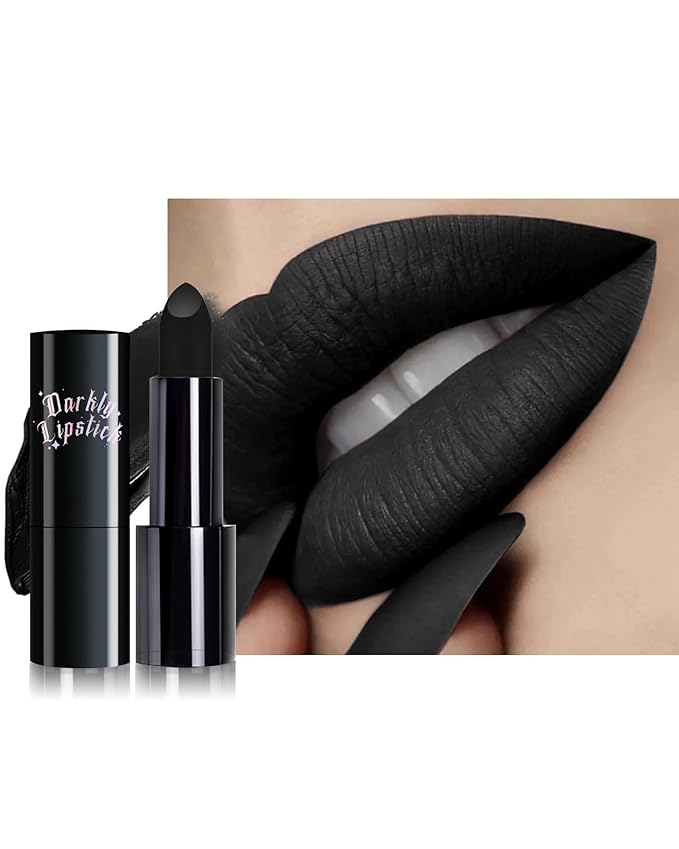 Black Lipstick Long Lasting for Women, Hydrating Matte Velvet Lip Gloss Superstay Liquid Lipstick Intense Color Non Stick Smudge-Proof & Waterproof Lipgloss Bold Glow Goth Lip Stick Makeup-05