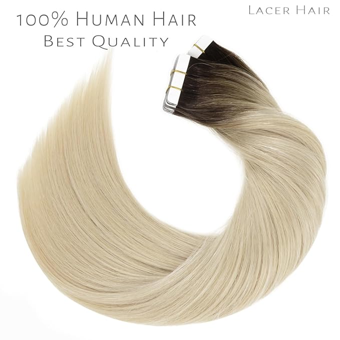 Lacer Human Hair Tape in Extensions Rooted Darkest Brown to Platinum Blonde Seamless Hair Extensions Tape In Remy Human Hair Double Side PU Skin Weft Virgin Hair 100G 40 Pcs 22 Inch