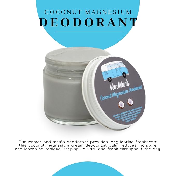 Vanman’s - Handmade Coconut and Magnesium Deodorant (2 Pack) - Odor Control for Underarms - Routine Deodorant For Women and Men - Personal Care Products - 2.8 oz