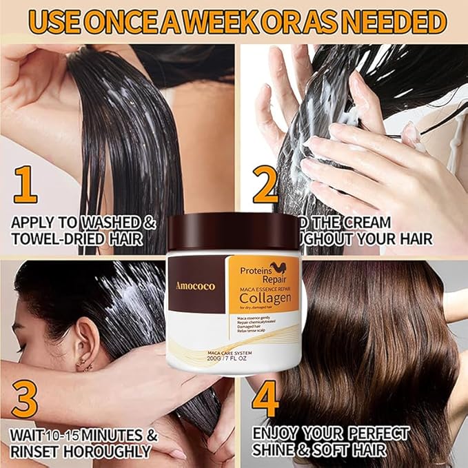 Collagen Hair Treatment Mask - 7 FL OZ, Protein Repair with Maca Essence, For Dry, Damaged Hair