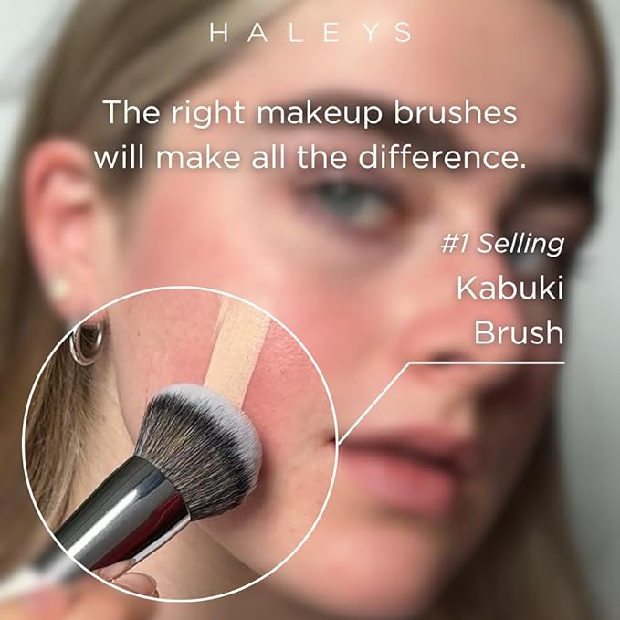 HALEYS Kabuki and Concealer Brush DUO, VEGAN + CRUELTY-FREE, Sustainable Wood, Airbrushed Finish For Creams, Liquids, Powder, Streak-free, Perfect Blending, Buffs, Blurs, Smooths with Control