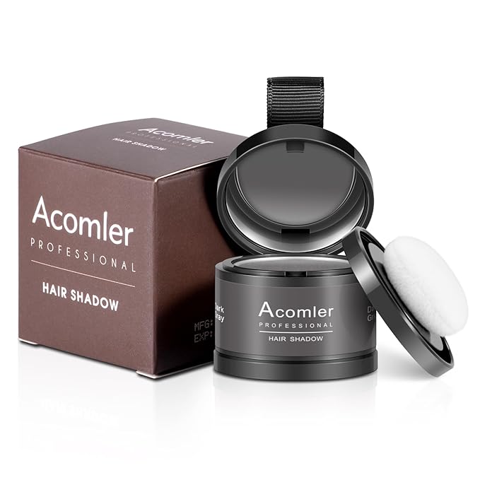 Acomler Instantly Root Cover Up Hairline Shadow Powder, Touch Up for Thinning Hair, Grey Hair Coverage for Women Men with Eyebrows, Beard Line, Bald Spots (Dark Gray)