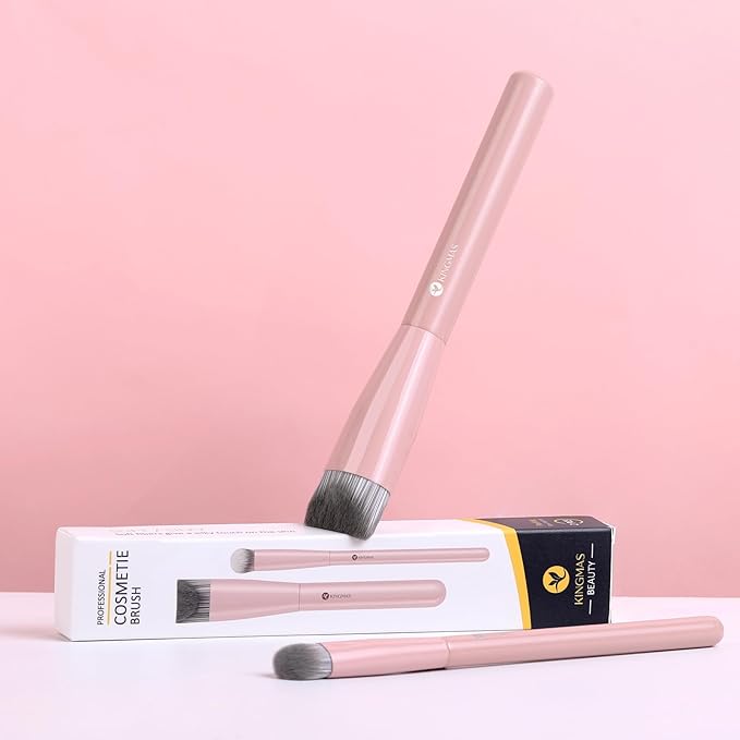 KINGMAS Foundation Makeup Brushes, V-Shaped Kabuki Concealer Brush Under Eye Nose Contour Brush for Liquid Cream Powder Blending Buffing (Pink)