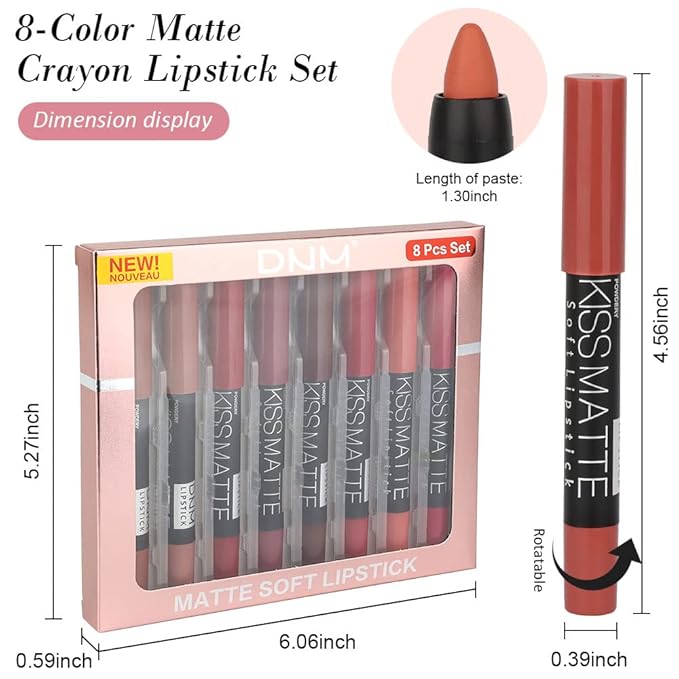 BINGBRUSH 8 Colors Moisture Smooth Longwear Lipstick Pack Set, Matte Color Stick Ultimate Lip Crayon for Makeup Collection - Nourishing Waterproof Velvet Lipgloss Lip Stain (set08)