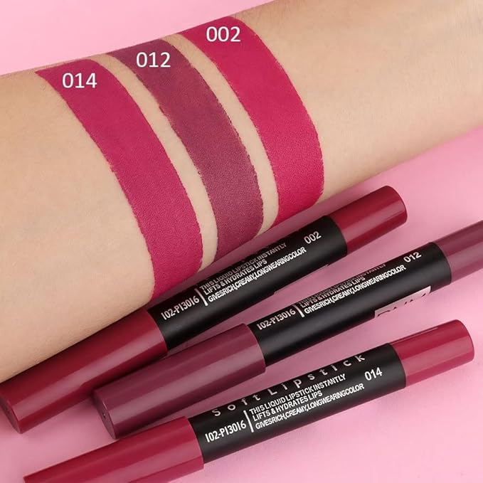 Generic Deep Dark Red Matte Lipstick and Lip Crayon Liner Pencil Pen Set for Women Lip Stain Long Lasting Waterproof labiales (3, 02&12&14)