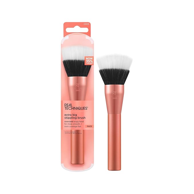 Real Techniques Extra Big Stippling Brush, Large Makeup Brush for Liquid & Cream Foundation, BB/CC Cream, Skin Tints, XL Oversized Brush, Cruelty-Free, Synthetic Bristles, 1 Count
