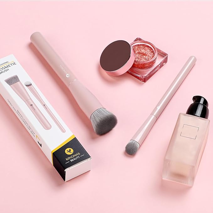 KINGMAS Foundation Makeup Brushes, Flat Top Kabuki Concealer Brush Under Eye Nose Contour Brush for Liquid Cream Powder Blending Buffing (Pink)