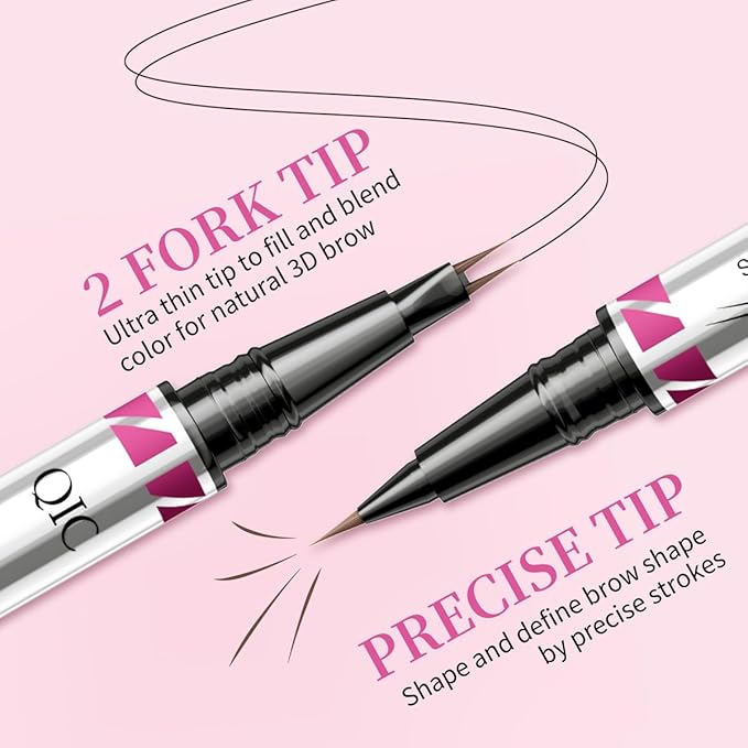 Eyebrow Pencils for Women, 2-in-1 Dual-Ended Microblading Eyebrow Pencil Waterproof with 2 Fork Tip and Spoolie Brush for Hair-Like Natural Brows Eyebrow pen, Non-Dry, Last All-Day (Light Brown)