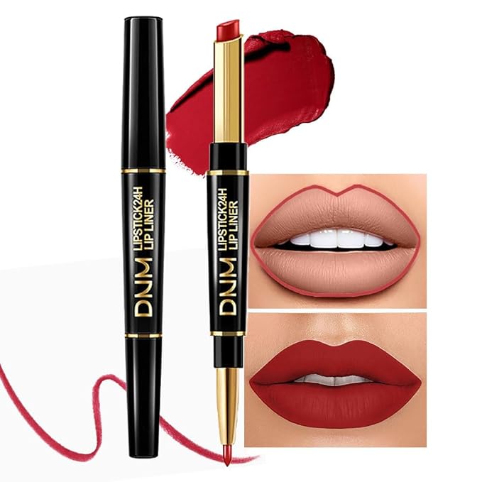 2-in-1 Ruby Red Matte Lip Liner and Lipstick Combo, Red Lipsticks for Women 24 hour Long Lasting Waterproof Smudge Proof, Easy to apply, Everyday Lips Makeup 01
