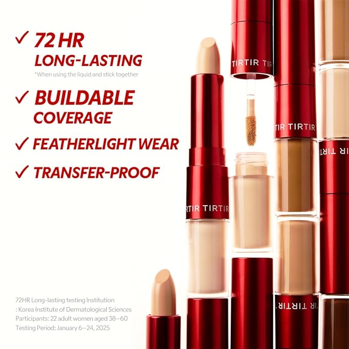 TIRTIR Glide&Hide Blurring Concealer - Creamy texture, Conceals dark circles and wrinkles, Dual formula (liquid tip & balm stick), Long-lasting wear, Korean Makeup, #7.3N, 0.28 Oz