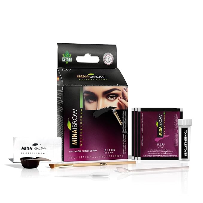 Mina ibrow Hair Color |Natural Spot coloring Hair Tinting Powder, Water and Smudge Proof | No Ammonia, No Lead with 100% Gray Converge | Black Tint kit | Upto 30 Applications.
