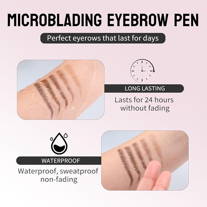 2 Pack Microblading Eyebrow Pencils for Women,2-in-1 Dual-Ended Eye Brow Pen with 2-Fork-Tip and Precise Brush-Tip, Waterproof Long Lasting Eyebrow Pen for Natural Hair-Like Brows(Dark Brown*2)