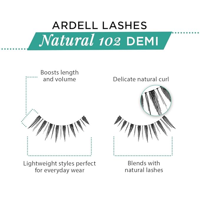 Ardell Natural Lashes 102 Demi Black – Lightweight, Reusable Fake Eyelashes with Natural Look for Beginners & Makeup Lovers, 4 Pack