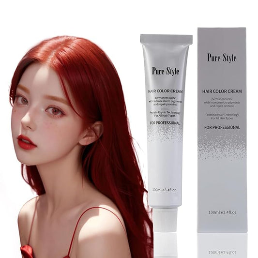 PureStyle 100g Professional Permanent Hair Color Dye Cream Ammonia Free, Long Lasting Brown Red Color, Natural Shine, For All Hair Types Easy At Home Application (S5/45 Brown Red)