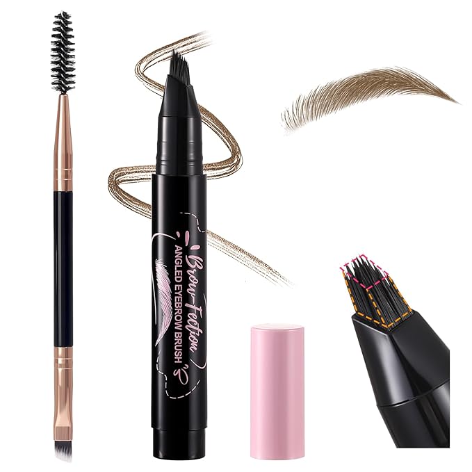 Liquid Microblading Eyebrow Pencils for Women–Waterproof, Quick-Drying, Eye Brow Pen with Angled Brush, Brow-Fection Natural Hair-Like Strokes, with Eyebrow Brush for Blending 01 Brown