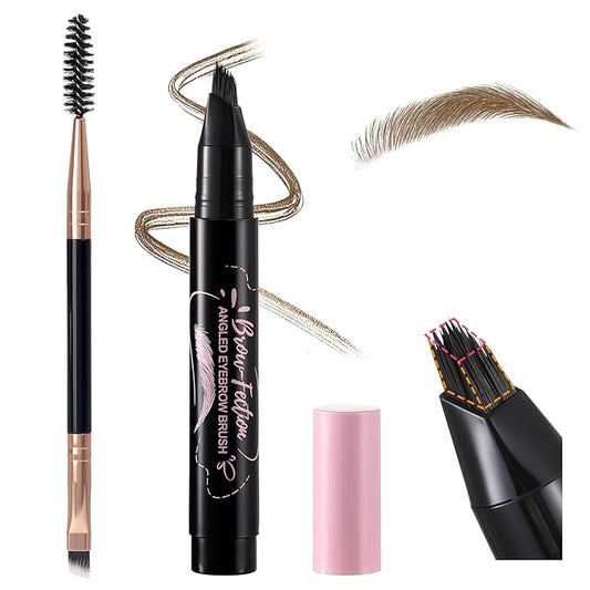 Liquid Microblading Eyebrow Pencils for Women–Waterproof, Quick-Drying, Eye Brow Pen with Angled Brush, Brow-Fection Natural Hair-Like Strokes, with Eyebrow Brush for Blending 01 Brown