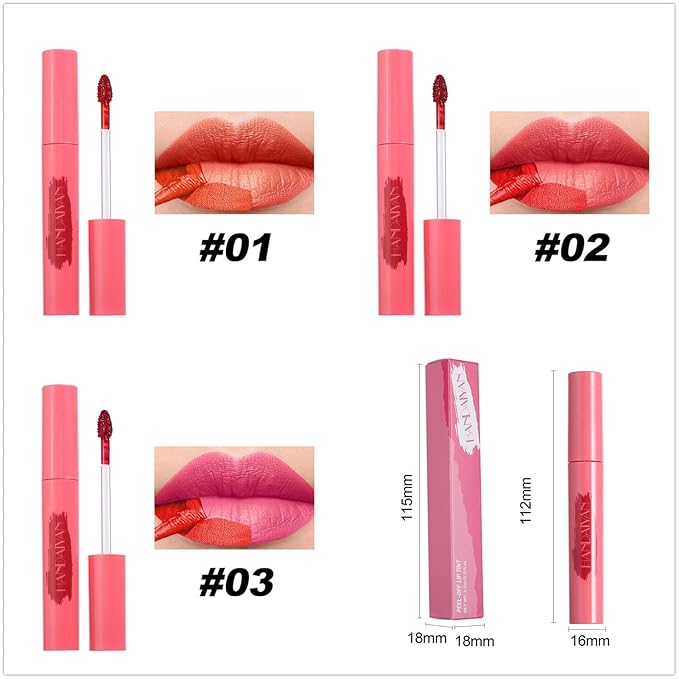 3 Colors Peel Off Matte Lip Liner Stain, Long Lasting Natural Peel Off Tattoo Lip Stain, Waterproof Non-Stick Cup Lip Tint Peel Off Lip Gloss, Lip Makeup Christmas Day Gifts for Women-01#02#03#