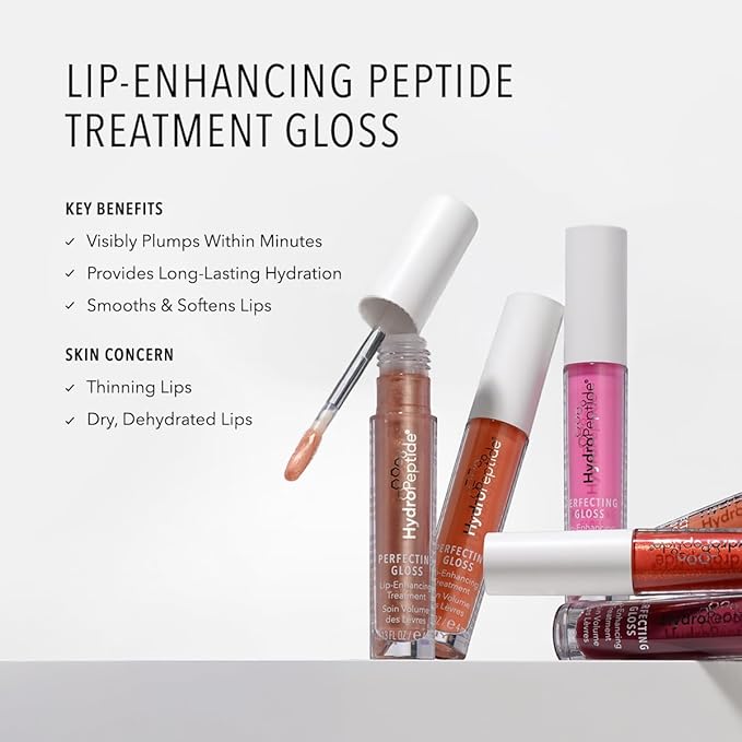 HydroPeptide Perfecting Gloss, Lip Plumping Gloss & Hydrating Treatment, Volumizing Collagen-Boosting Enhancer with Hyaluronic Acid & Peptides, Nude Pearl, 0.13 Ounce