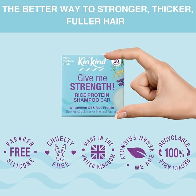 KinKind Rice Shampoo Bar for Hair Growth | Give me STRENGTH! Bar Shampoo for Thinning Hair | Hair Thickening Rice Protein | Volume for Fine & Flat Hair | Up to 50 washes
