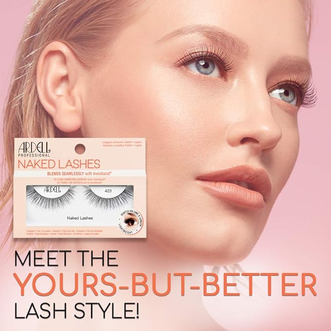 Ardell Naked Lashes Natural 423 with Invisiband – Natural False Eyelashes, Lightweight Strip Lashes for Soft Volume, 4 Pairs