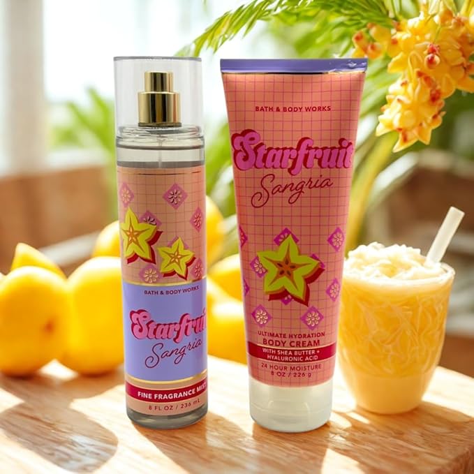 Bath & Body Works STARFRUIT SANGRIA Fine Fragrance Mist & Ultimate Hydration Body Cream 2-piece Gift Set with a Red Bow for Holidays - Full Size