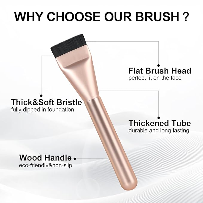 Flat Foundation Brush for Liquid Makeup,14CM Premium Fast Flawless Flat Top Kabuki Makeup Brushes Face Cosmetics Concealer Brush for Liquid, Blending, Powder, Cream, Powder, Blush, Buffing Rose Gold