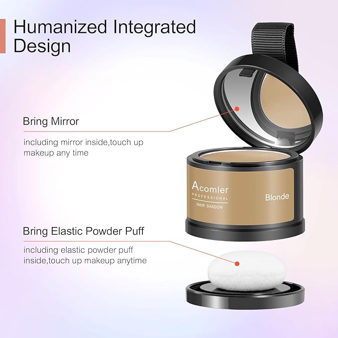 Acomler Root Cover Up Hair Powder for Thinning, Grey Hair - Dark Brown for Hairline Shadow, Eyebrows, Beard Line, Bald Spots (Blonde)