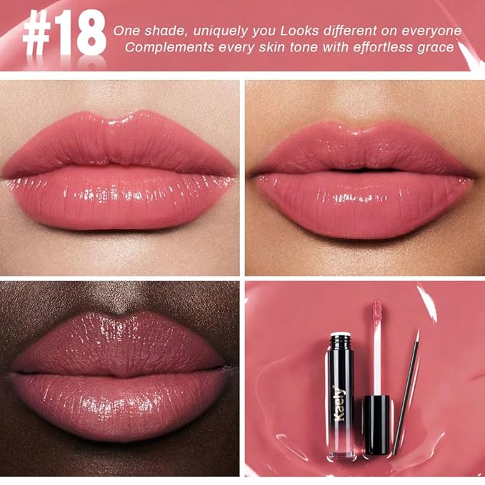 Kaely Longwear Shine Lipstick for Women, Highly Pigmented Liquid Lip Color Makeup, Non-Transfer Lip Gloss Stain Waterproof Smudge Proof 24 Hour, Glossy Finish, Vegan & Cruelty-free, 18 NUDE