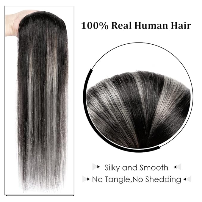 20" Clip in Hair Extensions Remy Human Hair Black Balayage Silver for Women - Silky Straight 100% Real Human Hair 75grams 4pieces #1BT(SilverP1B) Color