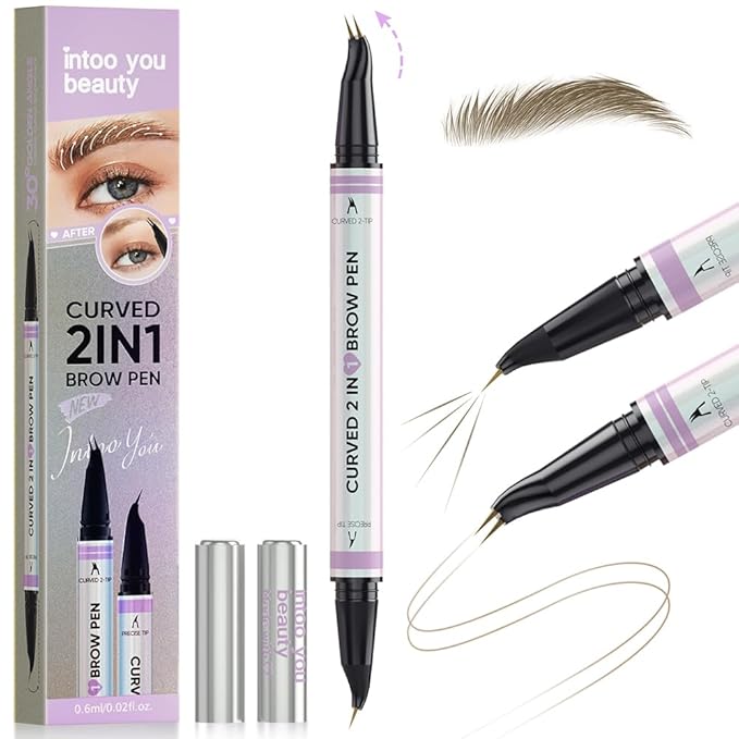 30° Curved Eyebrow Pencil, Magic 2 in 1 Eyebrow Pen Pro, Waterproof Eye Brow Pen with 2 Tips, Vivid Microblading Brow Pencils for Women, Last All Day Makeup (Light Brown)